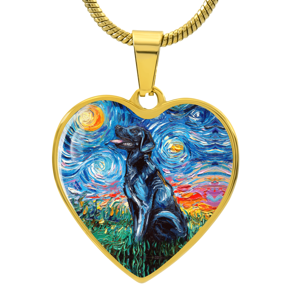 Black Labrador Starry Night Heart Necklace