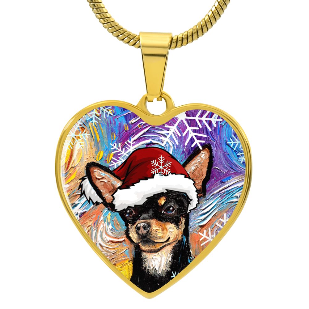 Santa Black and Tan Chihuahua Heart Necklace