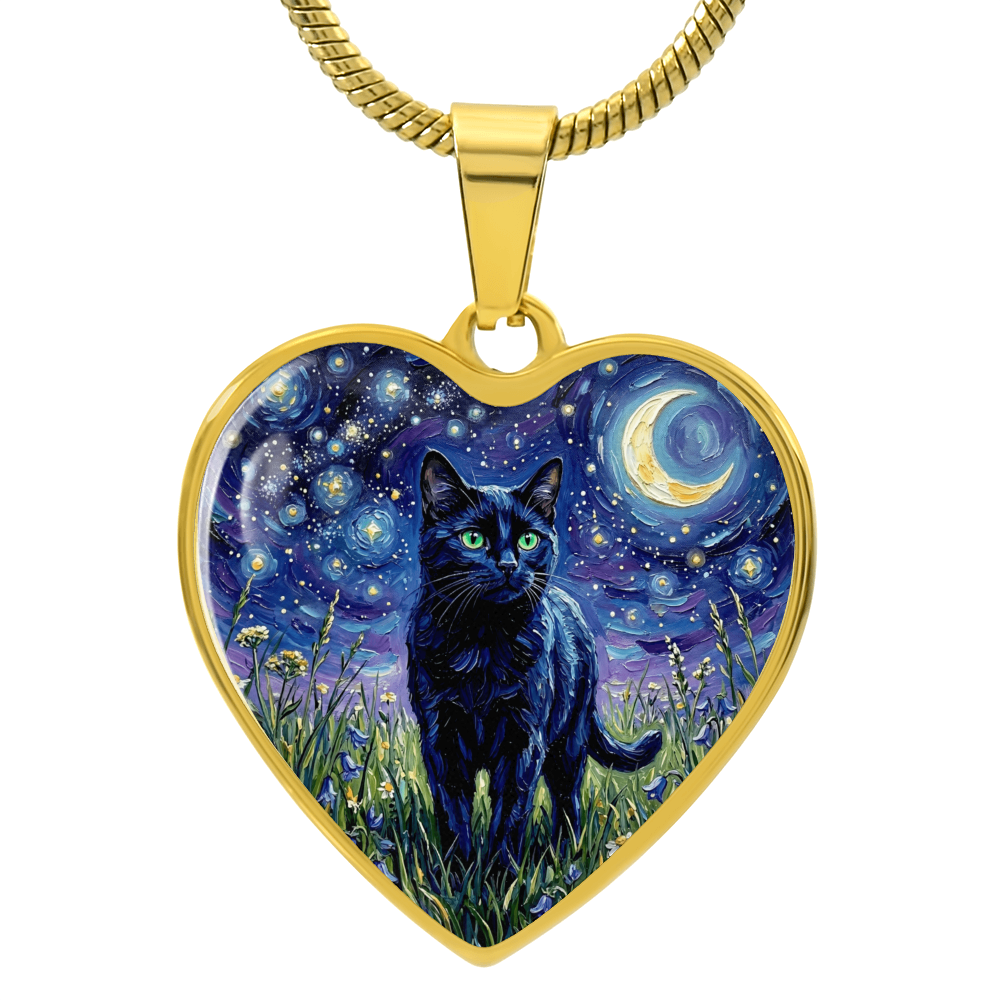 Amongst The Flowers - Black Cat Heart Necklace
