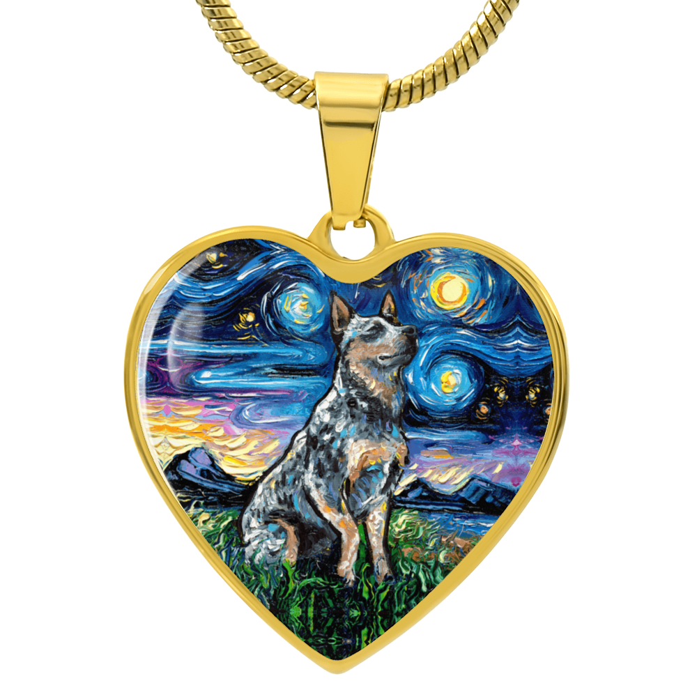 Blue Heeler Starry Night Heart Necklace