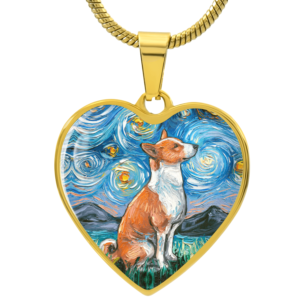 Basenji Starry Night Heart Necklace