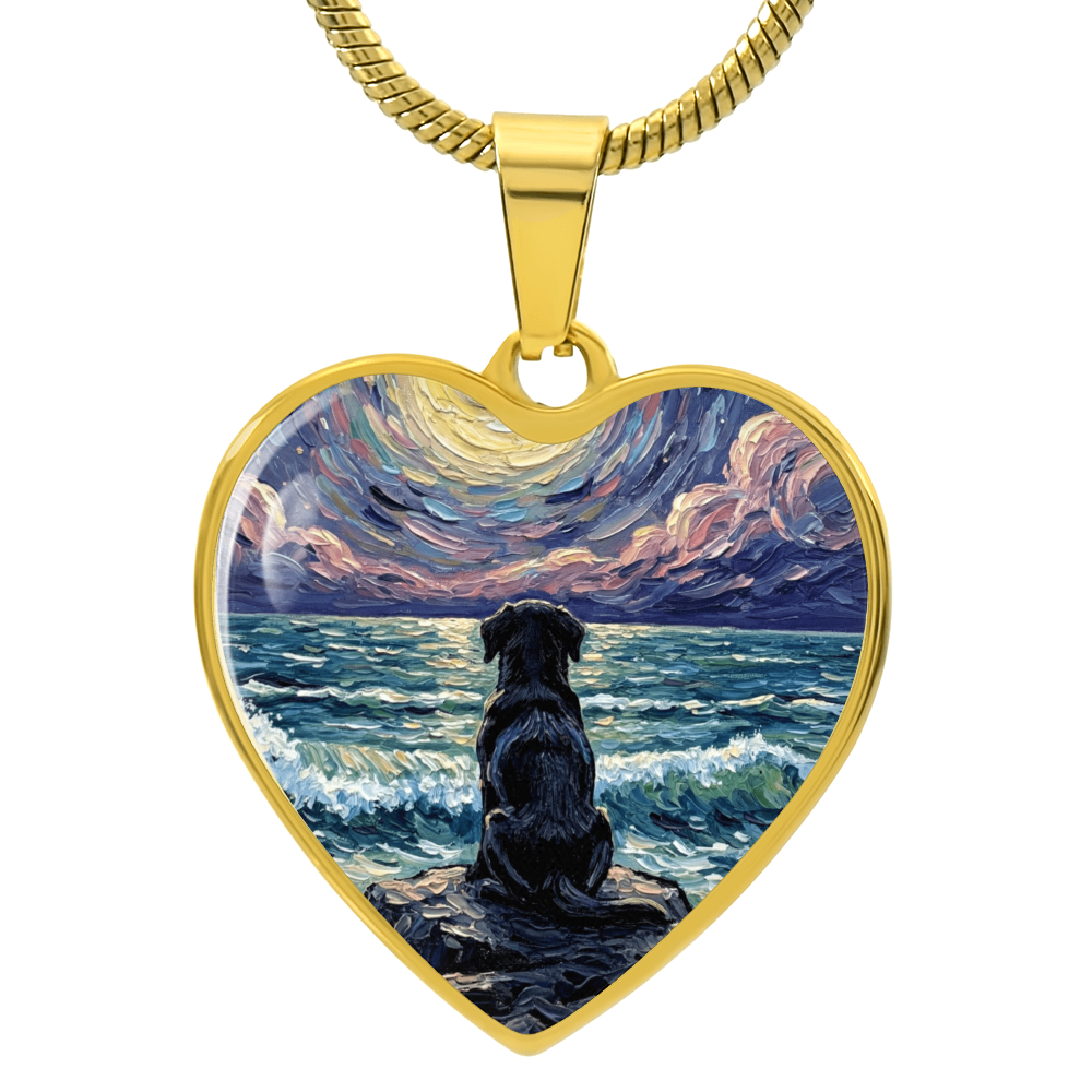 Beach Night - Black Labrador Heart Necklace