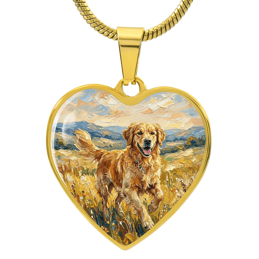 Happy Golden Retriever Heart Necklace