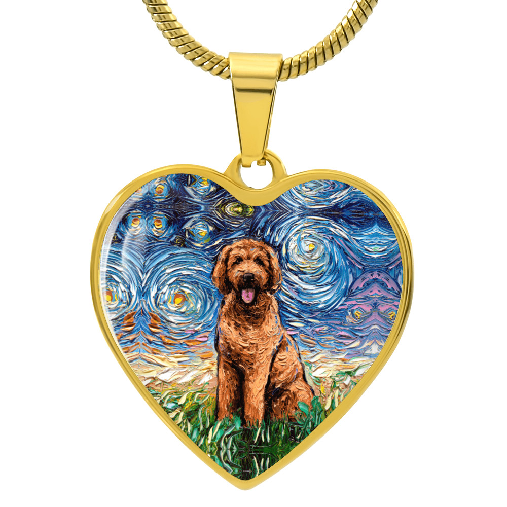 Apricot Goldendoodle Starry Night Heart Necklace