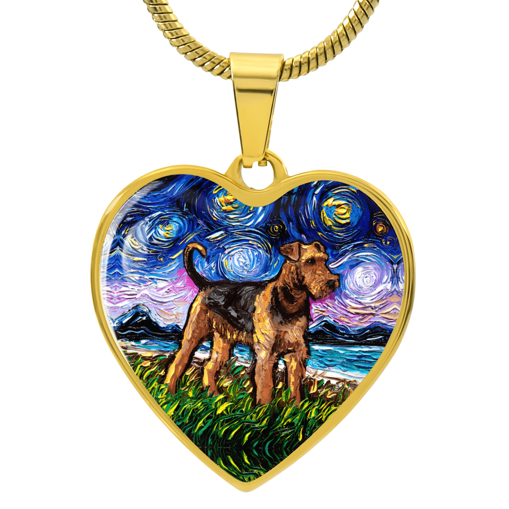 Airedale Starry Night Heart Necklace
