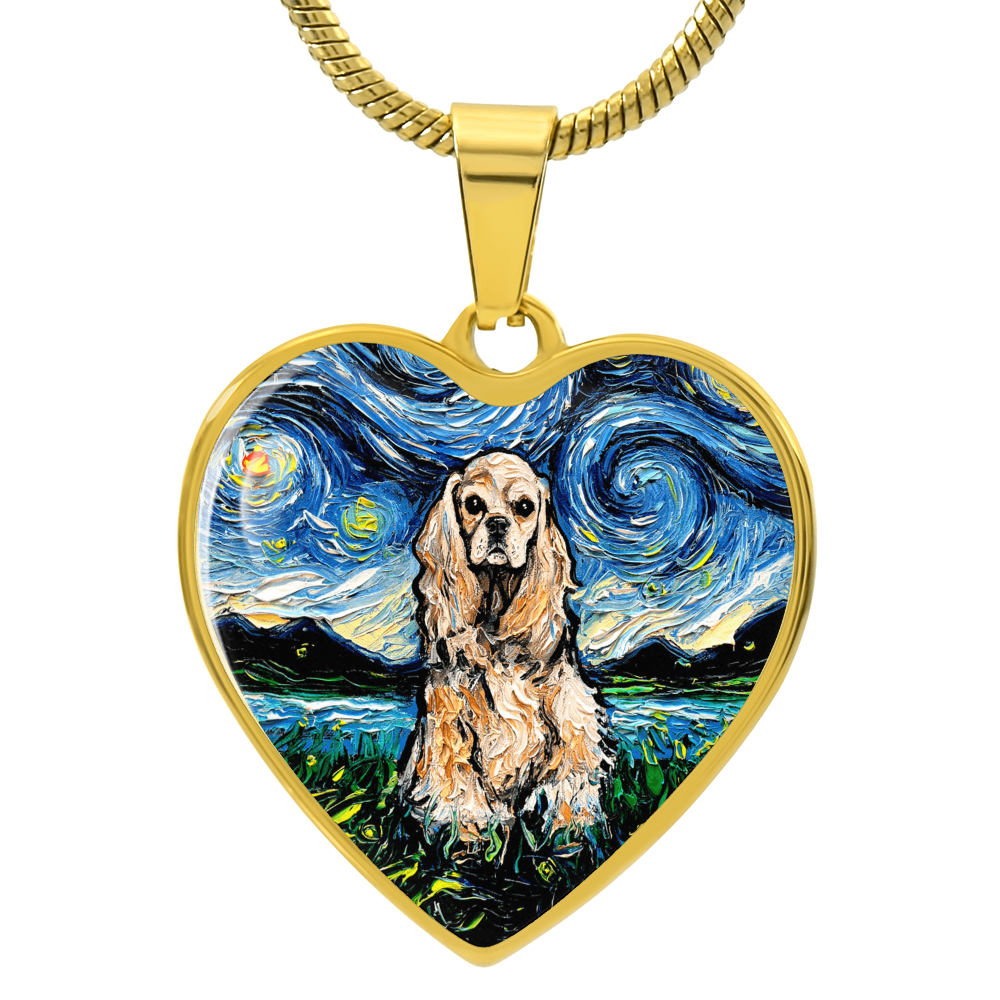 American Cocker Spaniel Starry Night Heart Necklace