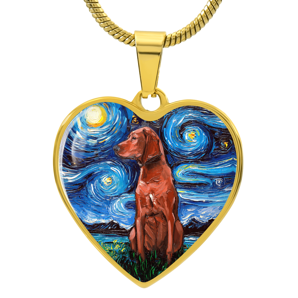 Redbone Coonhound Starry Night Heart Necklace