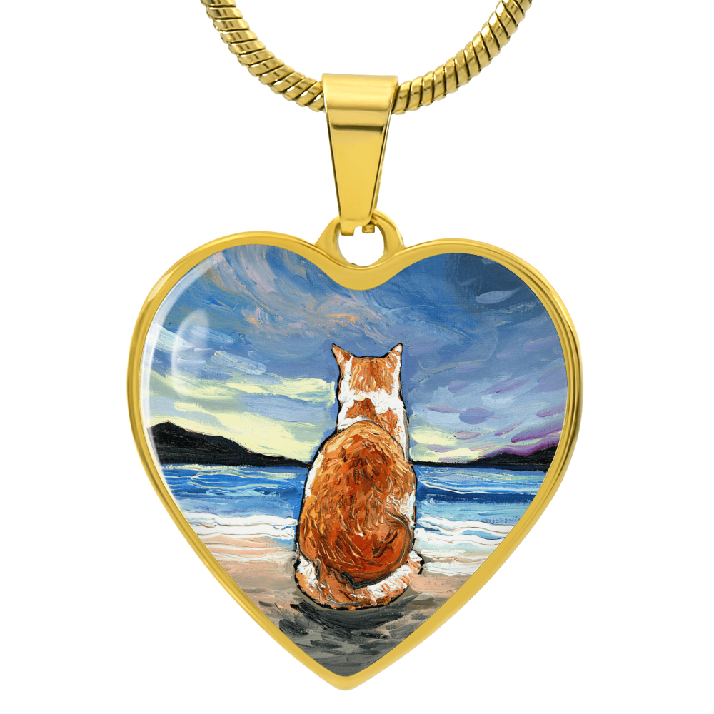 Beach Days - Orange and White Tabby Heart Necklace