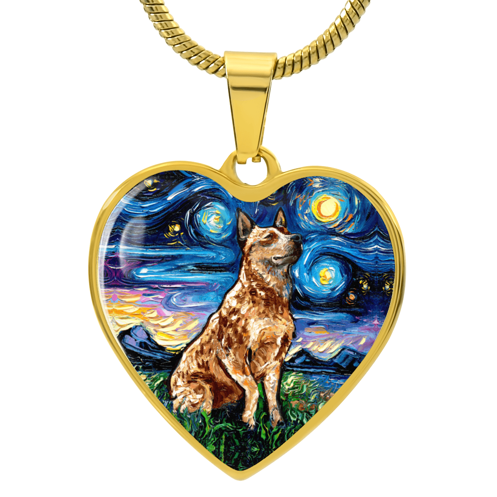 Red Heeler Starry Night Heart Necklace