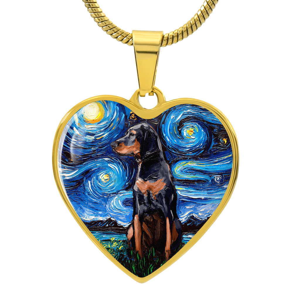 Black and Tan Coonhound Starry Night Heart Necklace