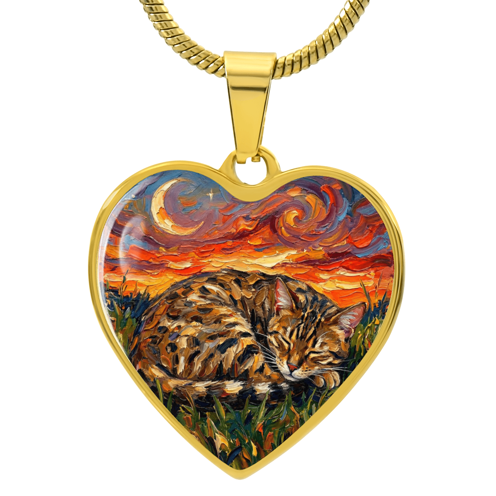Sleepy Egyptian Mau Night Heart Necklace
