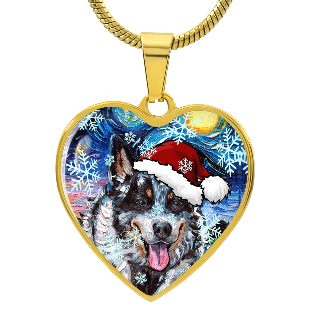 Santa Australian Cattle Dog Heart Keychain