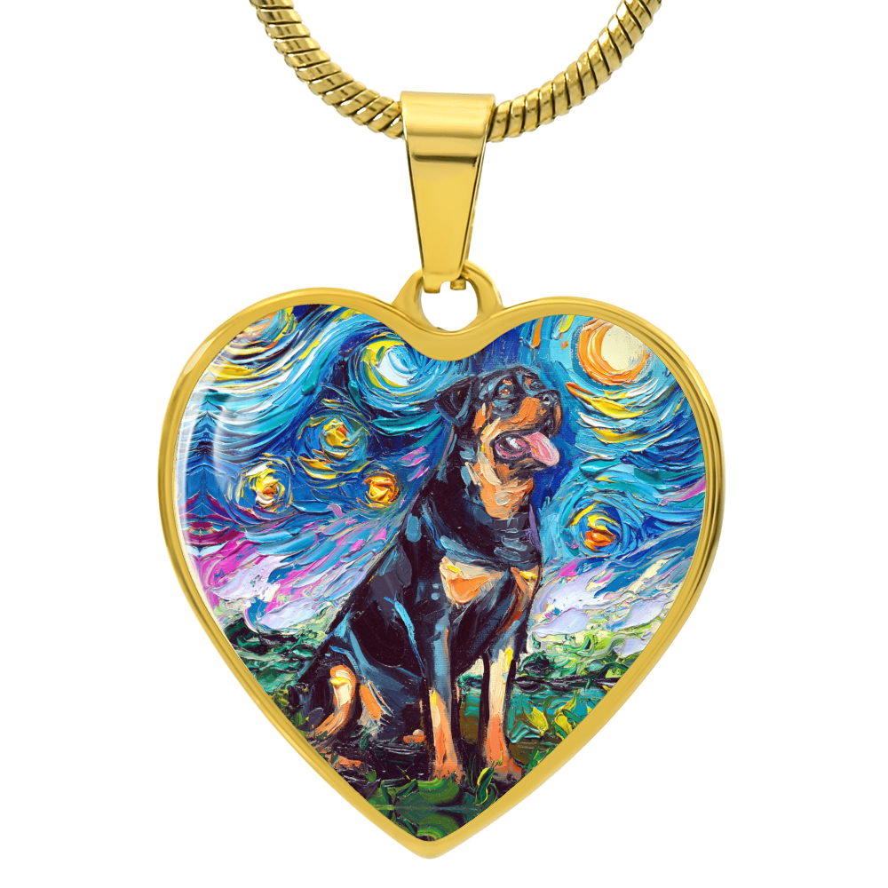Rottweiler Starry Night Heart Necklace