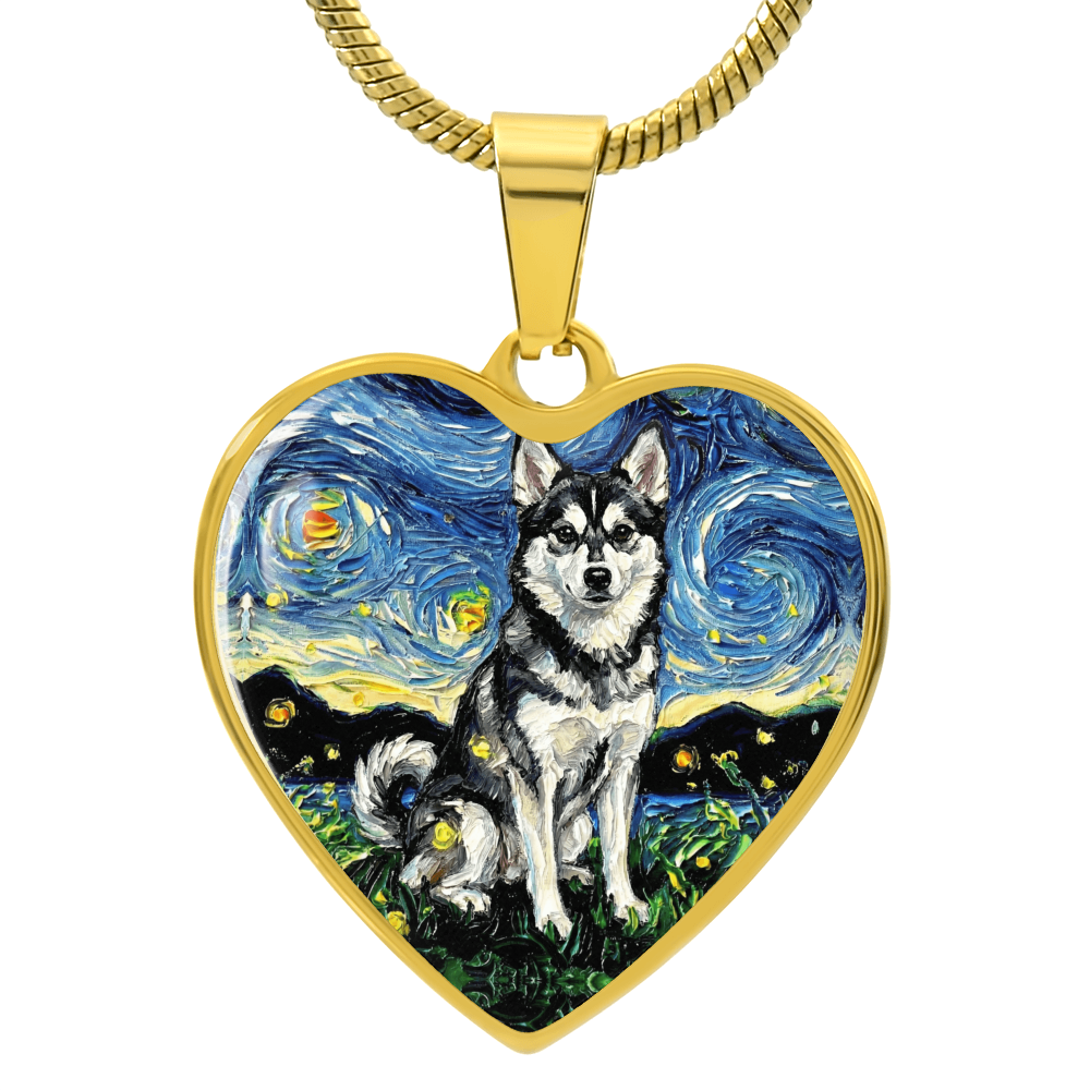 Alaskan Klee Kai Starry Night Heart Necklace