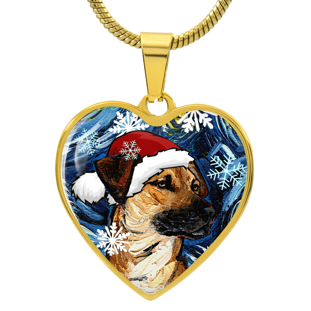 Santa Black Mouth Cur Heart Necklace