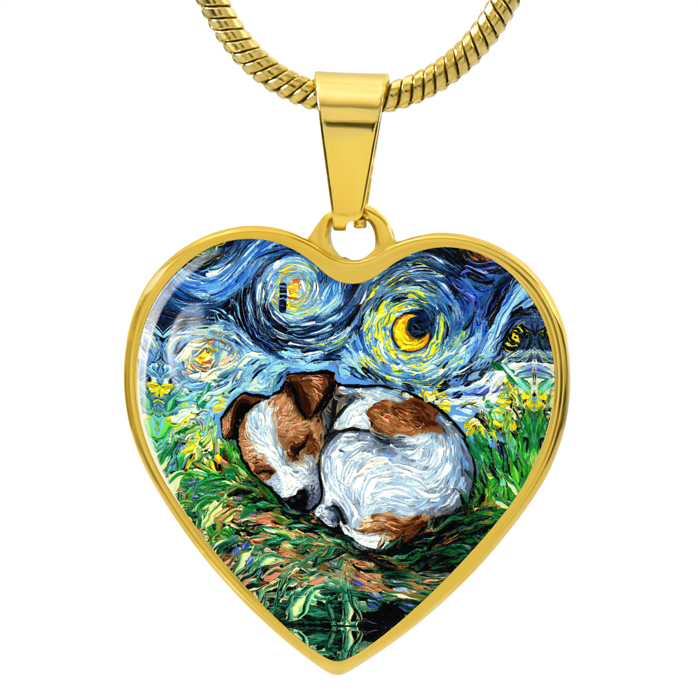 Sleeping Jack Russell Terrier Starry Night Heart Necklace