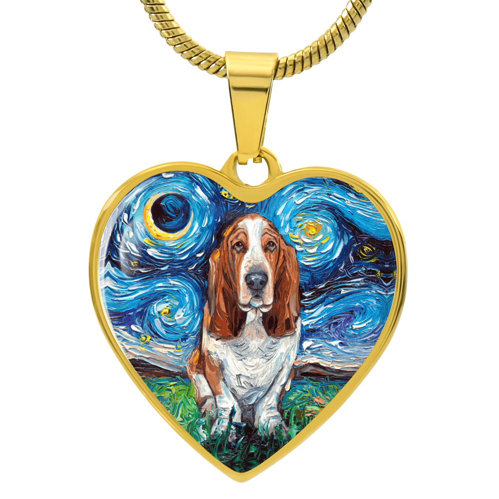 Basset Hound Starry Night Heart Necklace