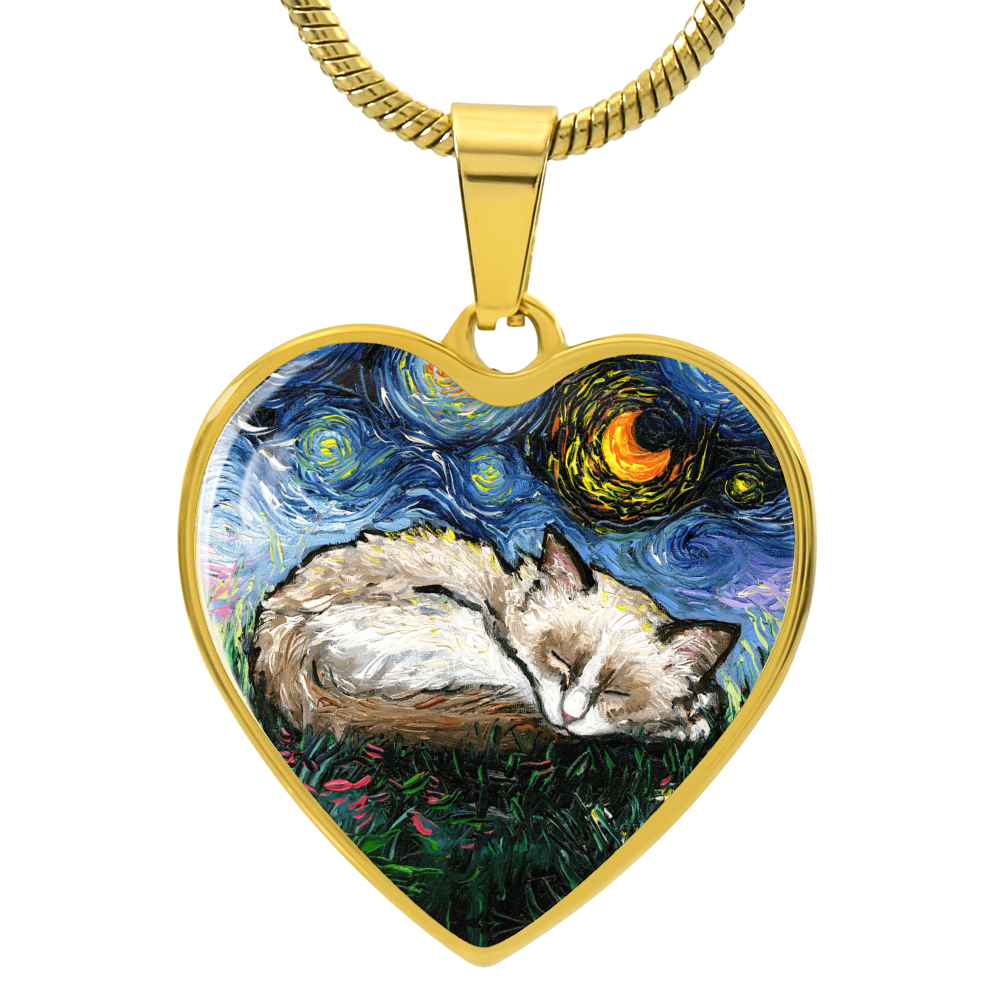 Ragdoll Kitten Starry Night Heart Necklace