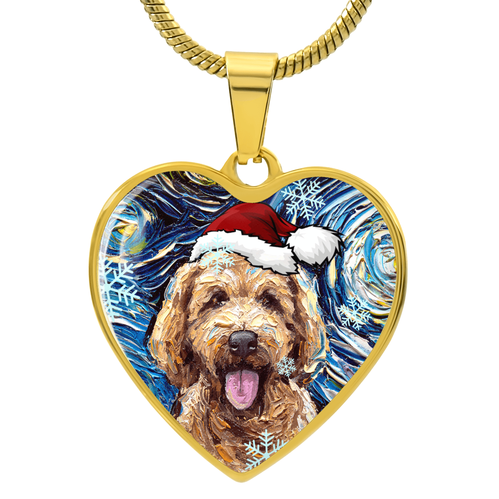 Goldendoodle Christmas Heart Necklace