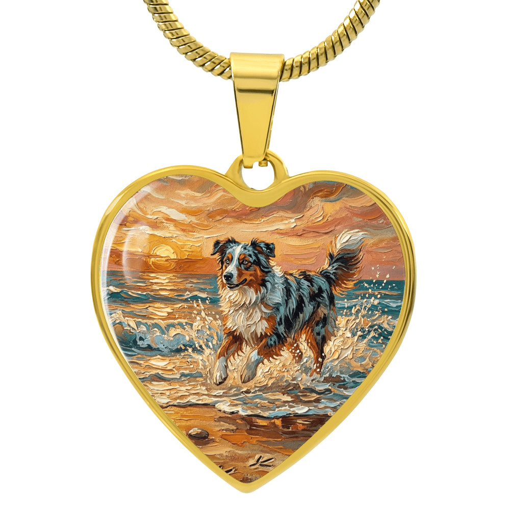 Beach Day - Merle Australian Shepherd Heart Necklace