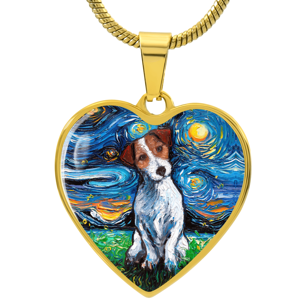 Jack Russell Terrier Starry Night Heart Necklace