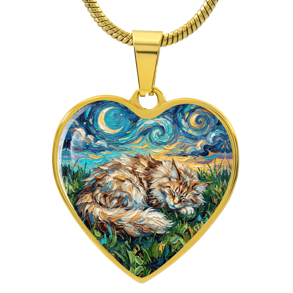 Sleepy Maine Coon Night Heart Necklace