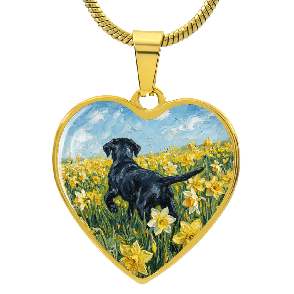 Amongst The Flowers - Black Labrador Heart Necklace