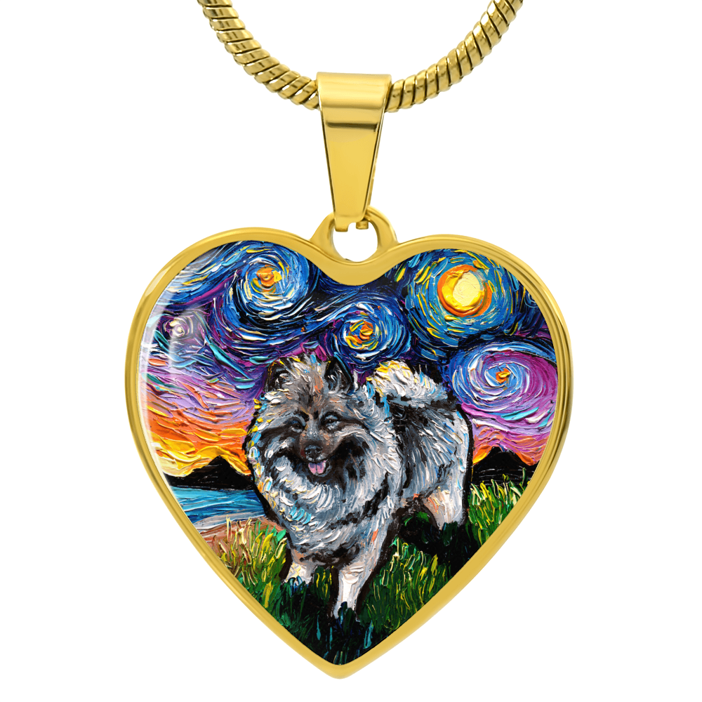 Keeshond Starry Night Heart Necklace
