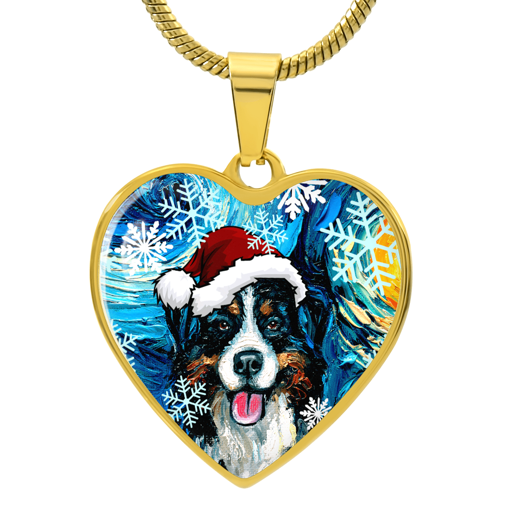 Santa Bernese Mountain Dog Heart Necklace