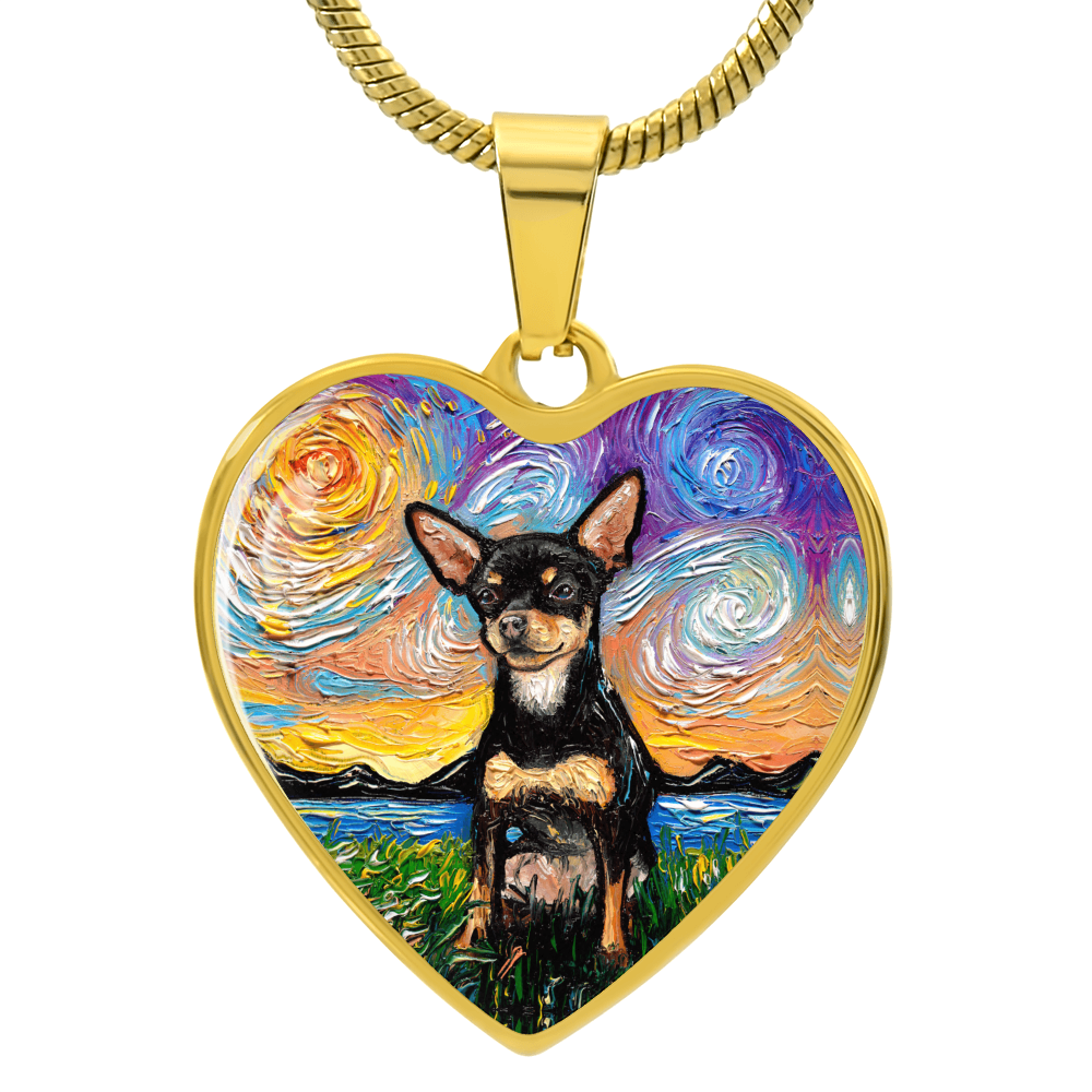 Black and Tan Chihuahua Starry Night Heart Necklace
