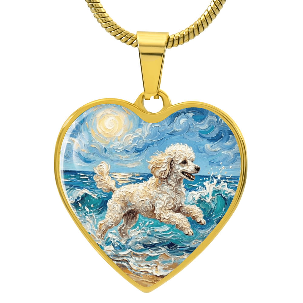 Beach Day - White Toy Poodle Heart Necklace
