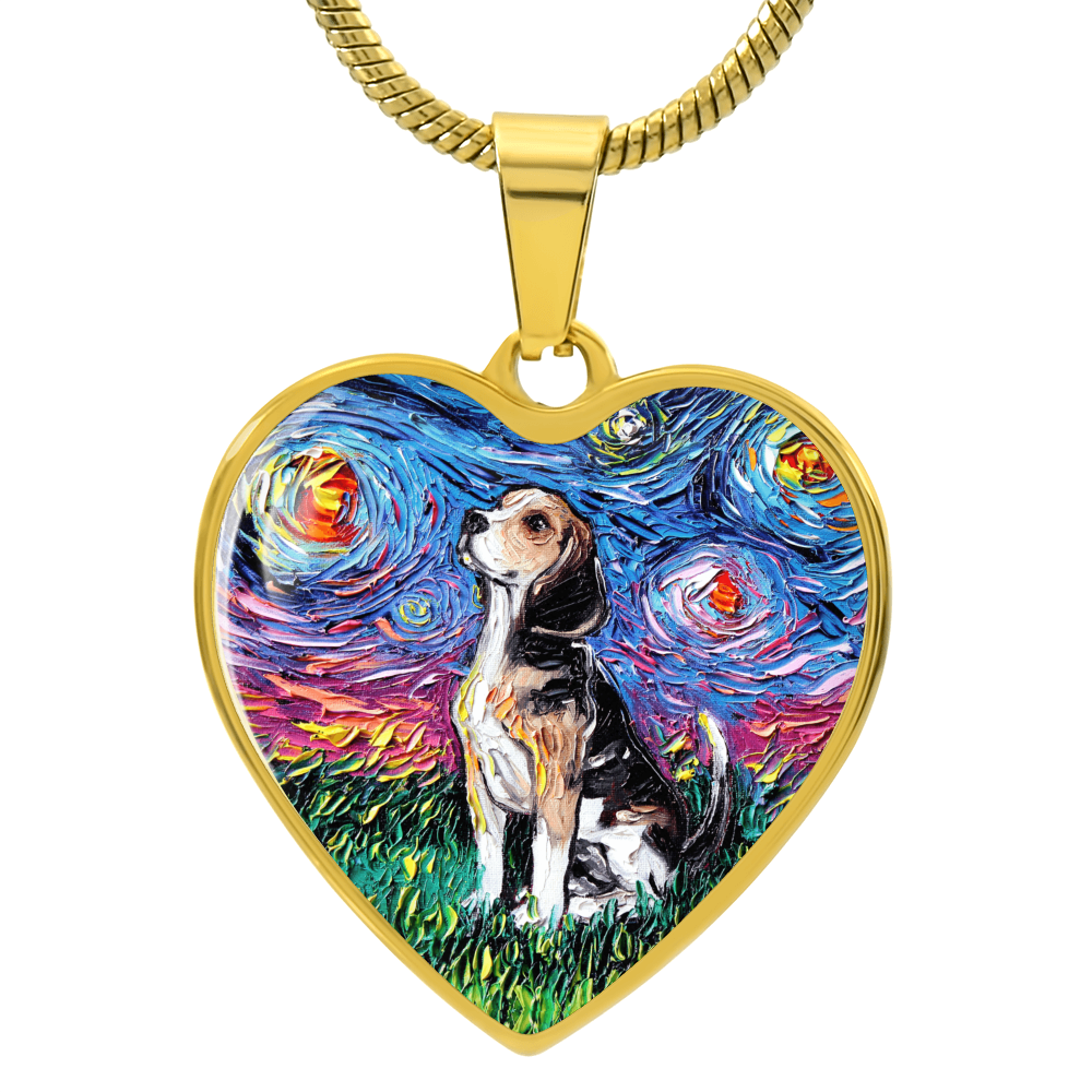 Beagle Starry Night Heart Necklace