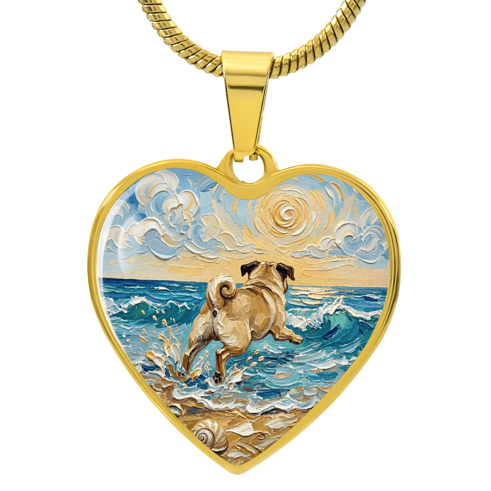 Frolicking Pug Heart Necklace