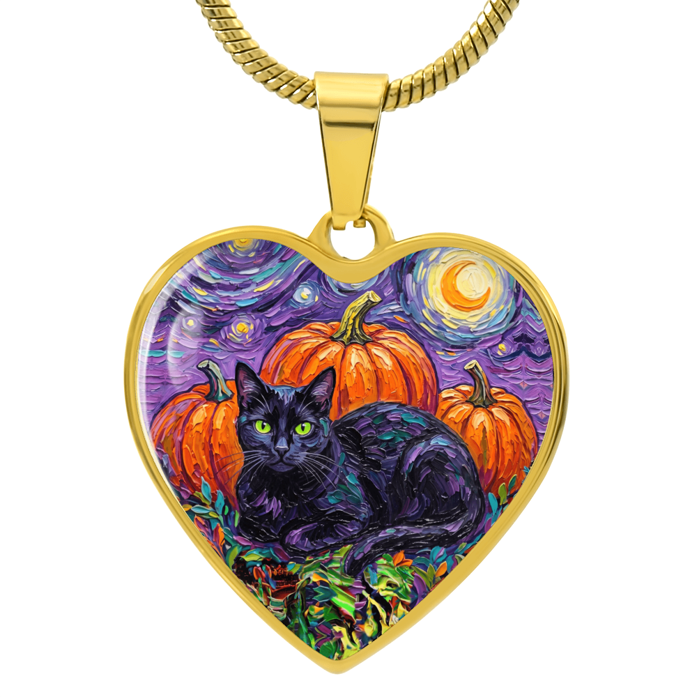 Harvest Moon Black Cat Heart Necklace