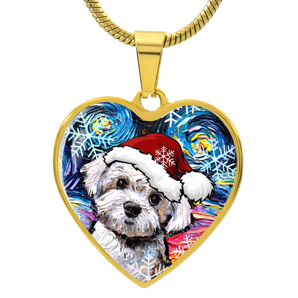 Maltipoo Christmas Heart Necklace