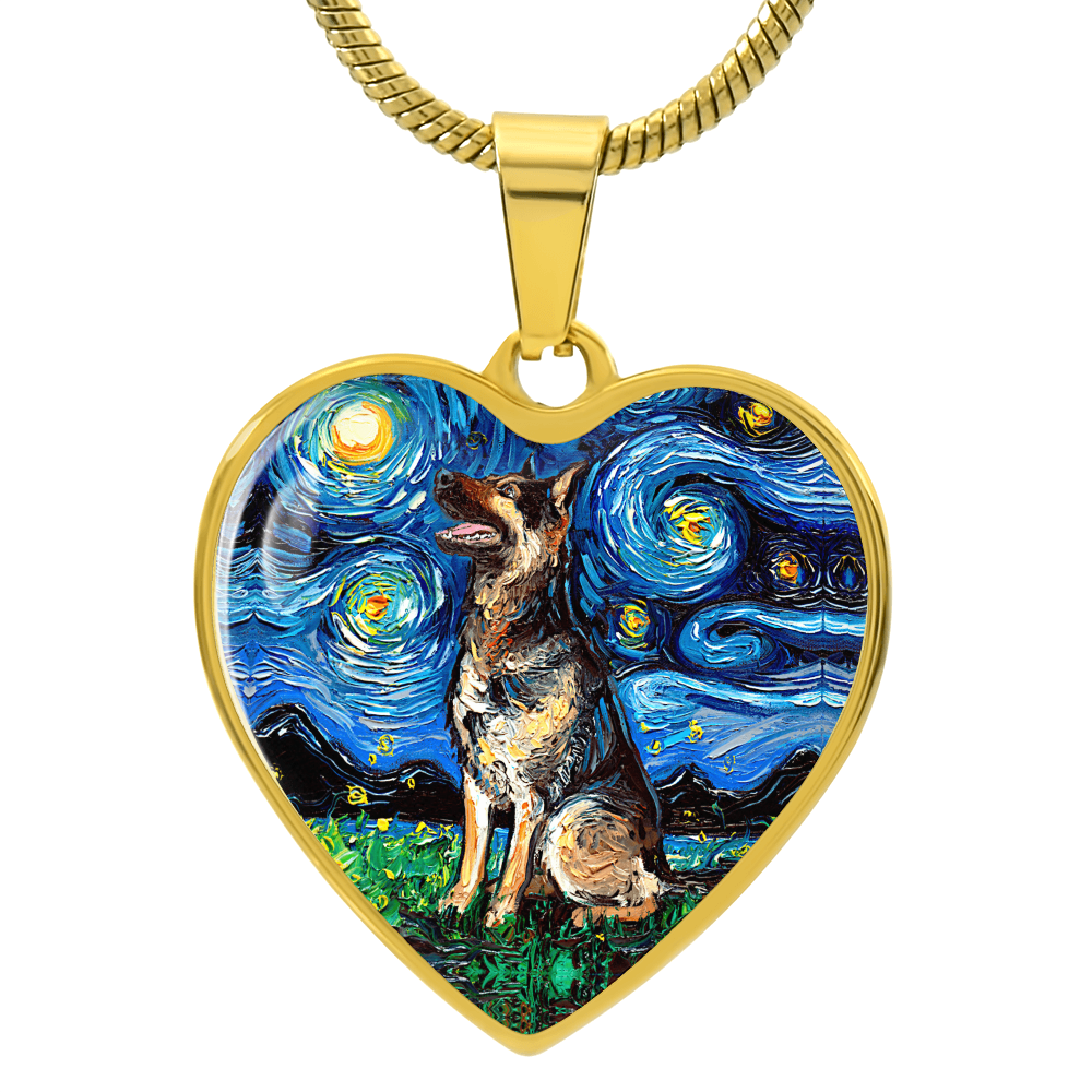 German Shepherd Starry Night Heart Necklace