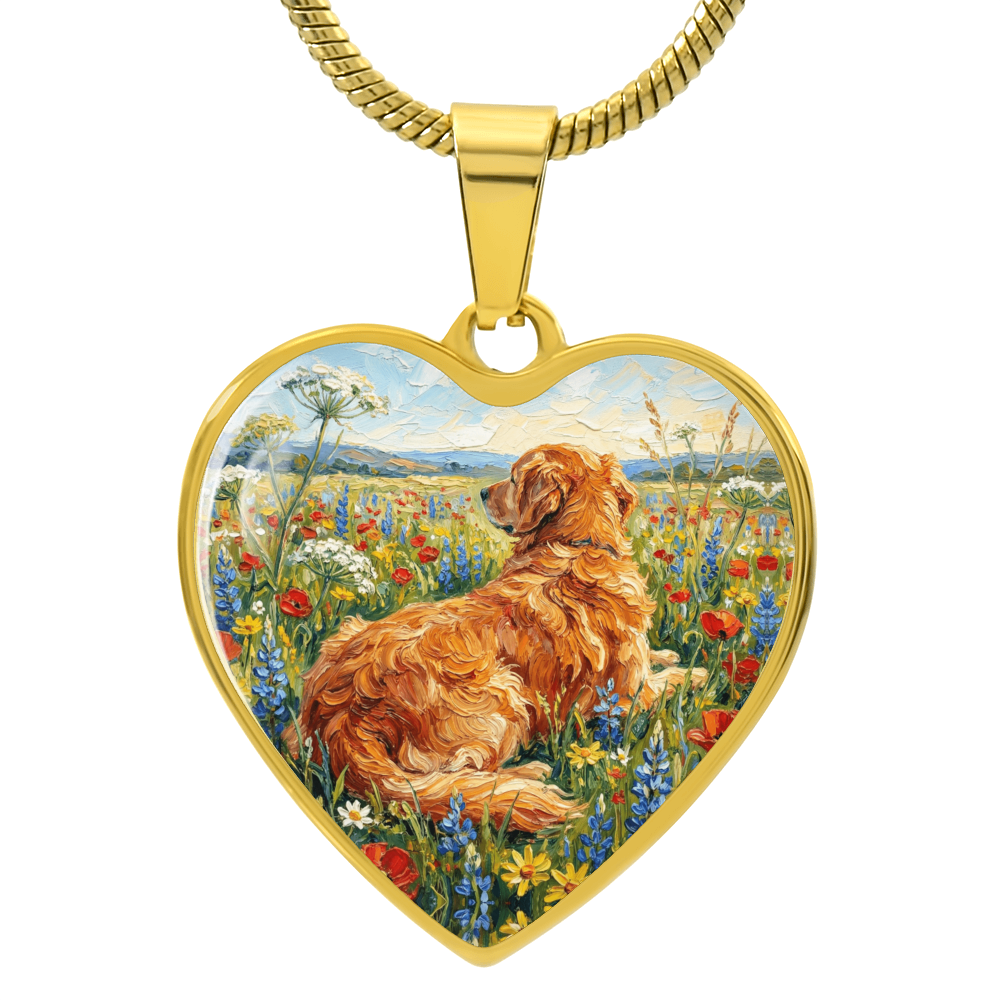 Amongst The Flowers - Golden Retriever Heart Necklace