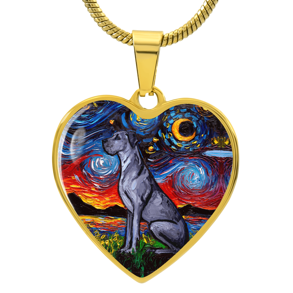 Blue Great Dane Starry Night Heart Necklace