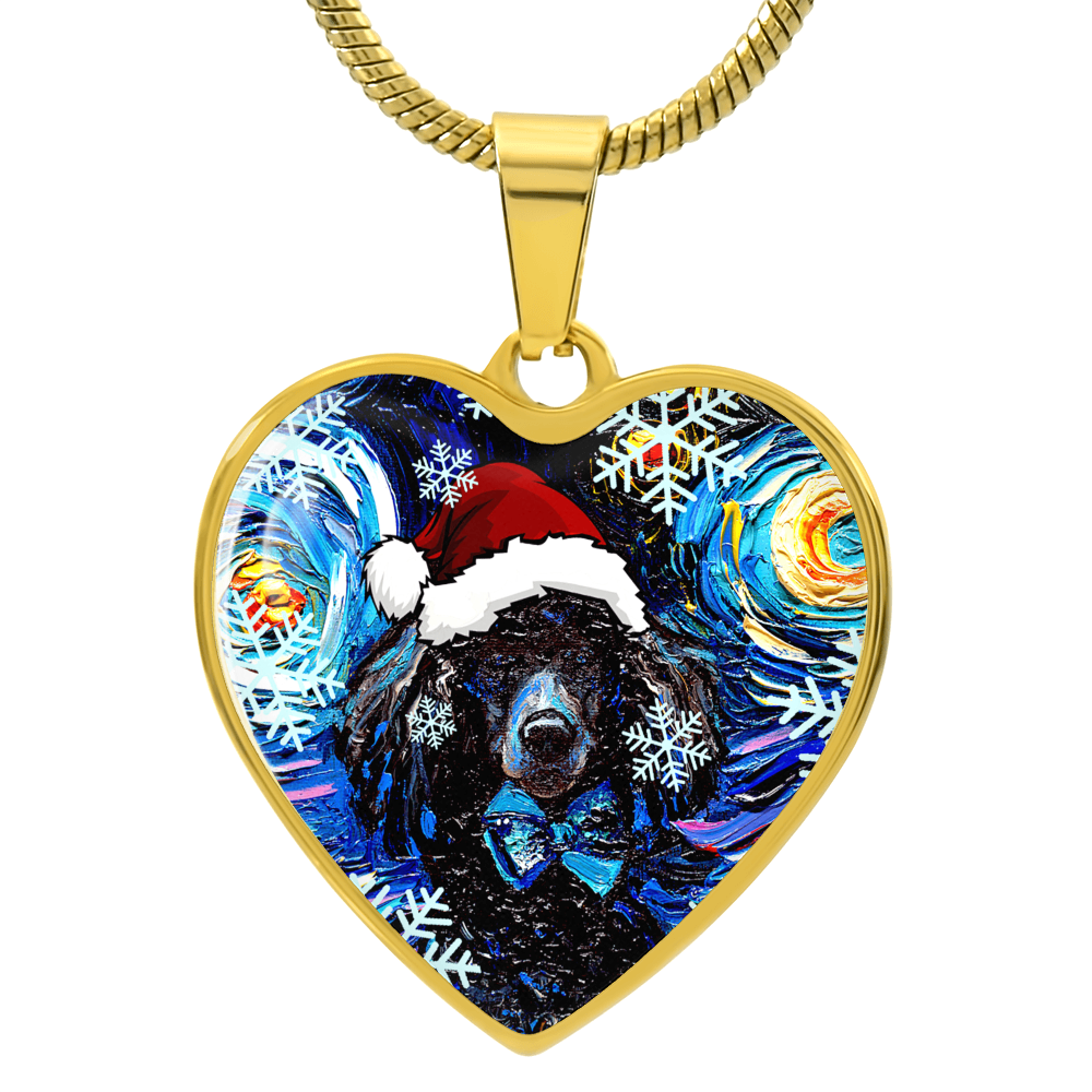 Santa Black Poodle Heart Necklace