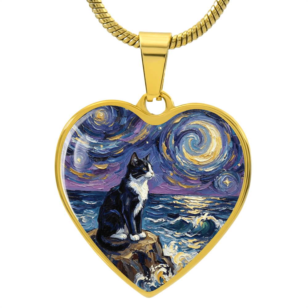 Beach Nights - Tuxedo Cat Heart Necklace