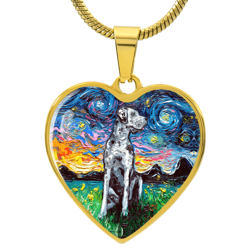 Merle Great Dane Starry Night Heart Necklace