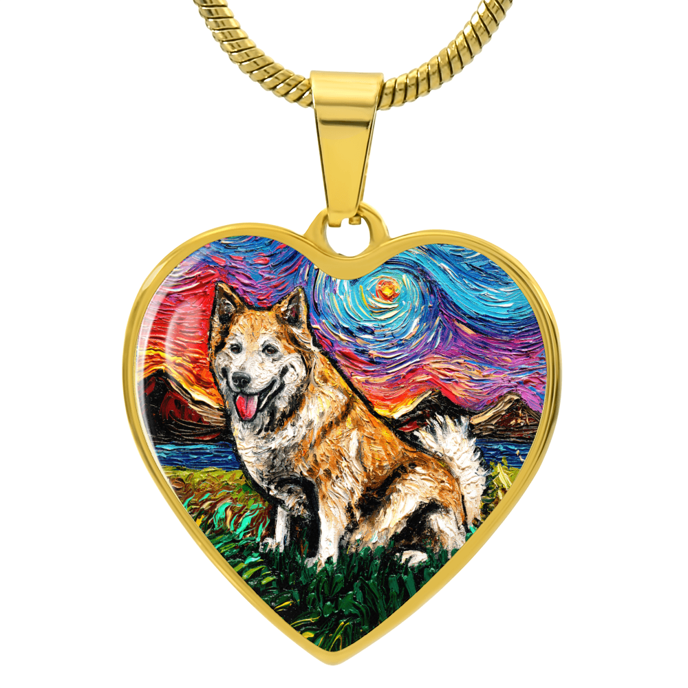 Icelandic Sheepdog Starry Night Heart Necklace
