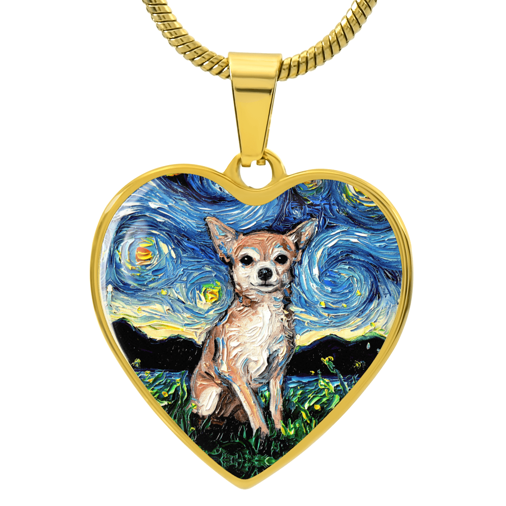 Chihuahua Starry Night Heart Necklace