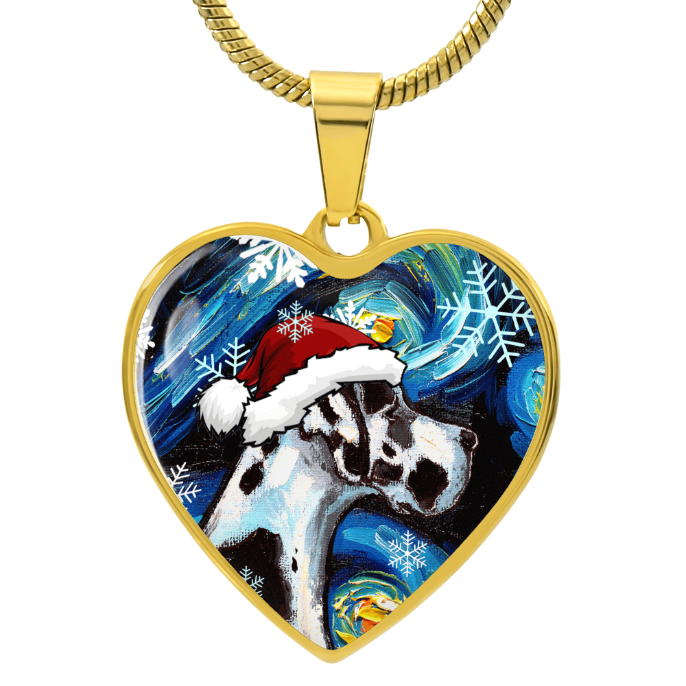 Harlequin Great Dane Christmas Heart Necklace