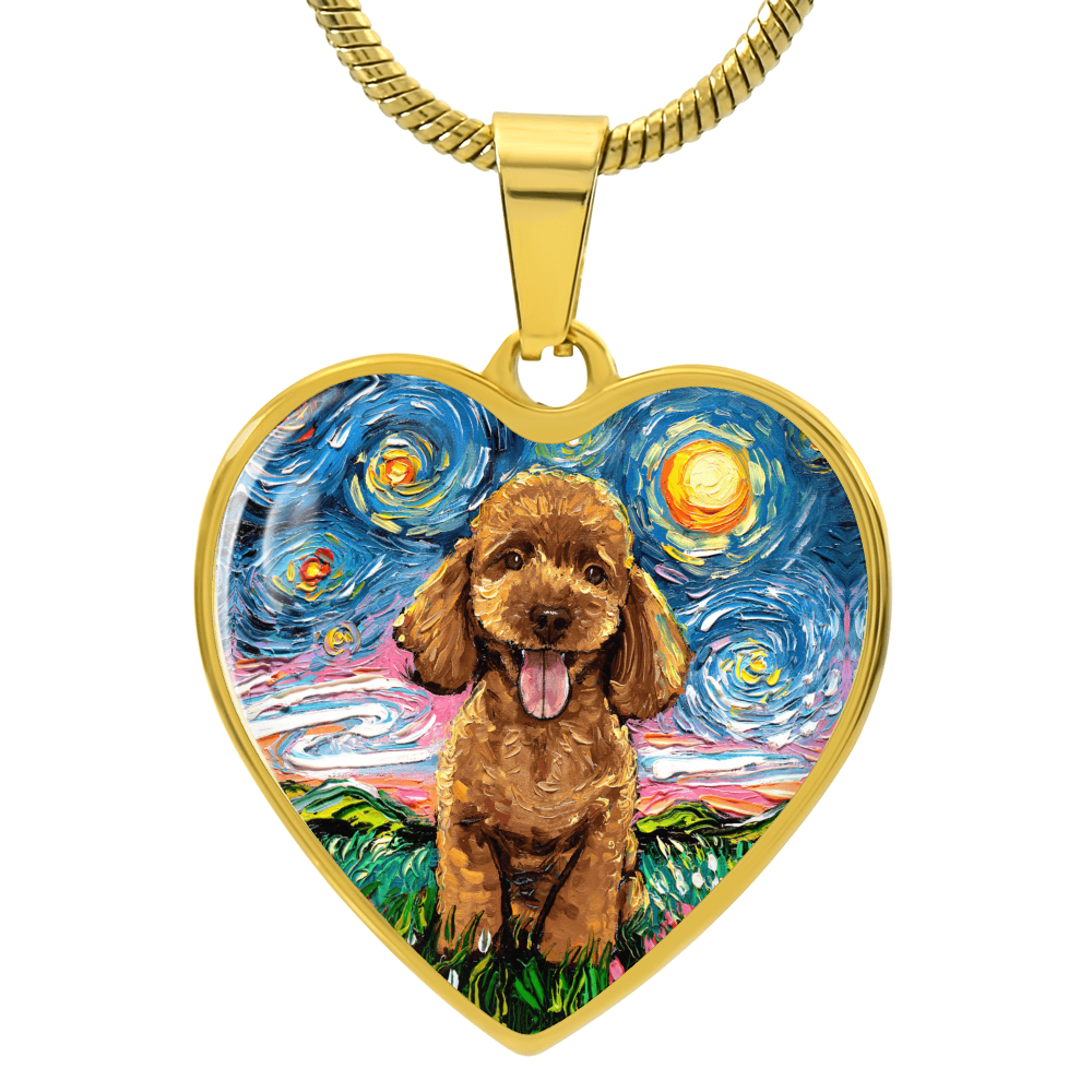 Apricot Poodle Puppy Starry Night Heart Necklace