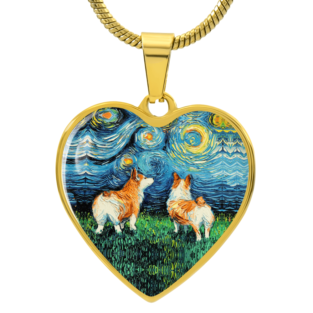 Corgi Starry Night Heart Necklace