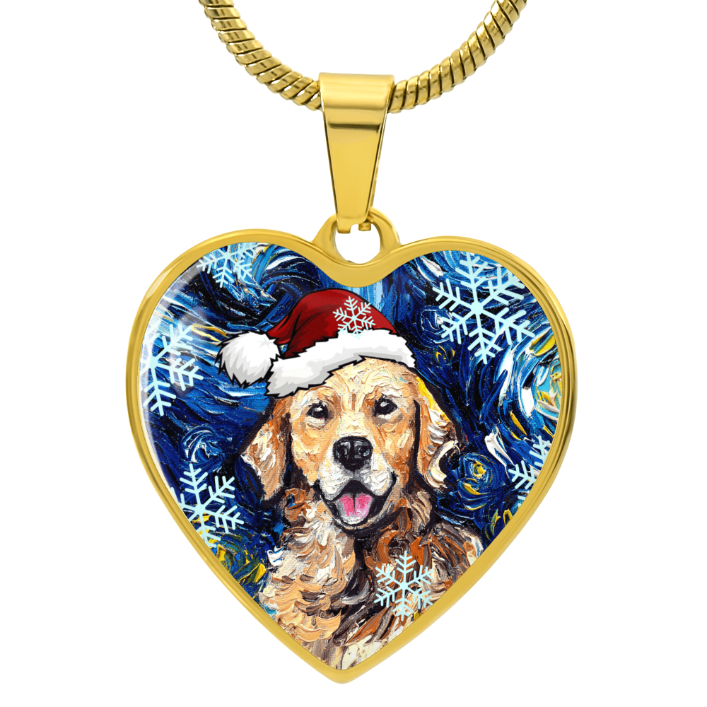 Golden Retriever Christmas Heart Necklace