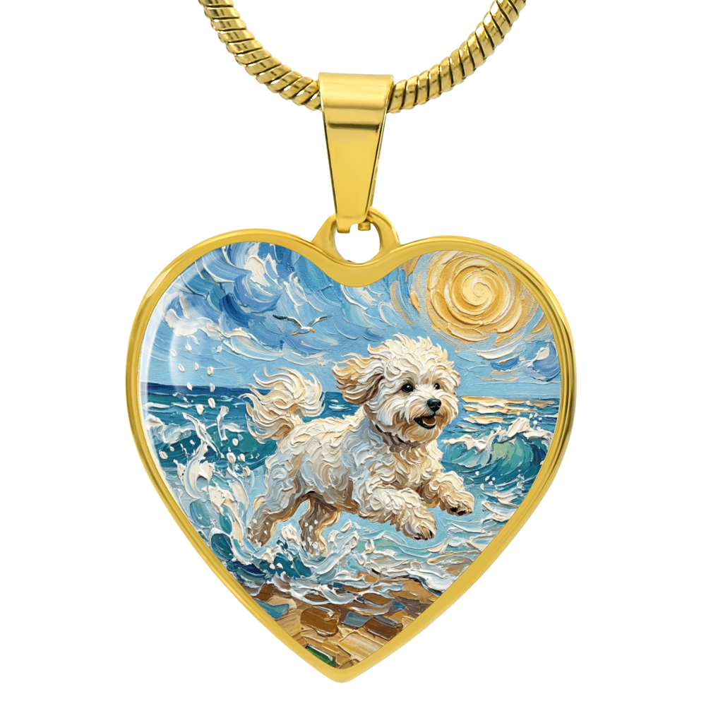 Beach Day - Bichon Frise 2 Heart Necklace