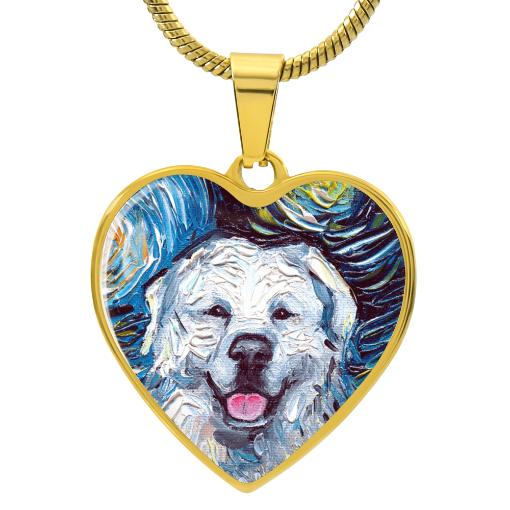 Great Pyrenees Portrait Starry Night Heart Necklace