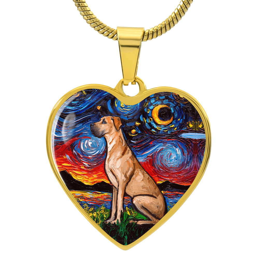 Fawn Great Dane Starry Night Heart Necklace